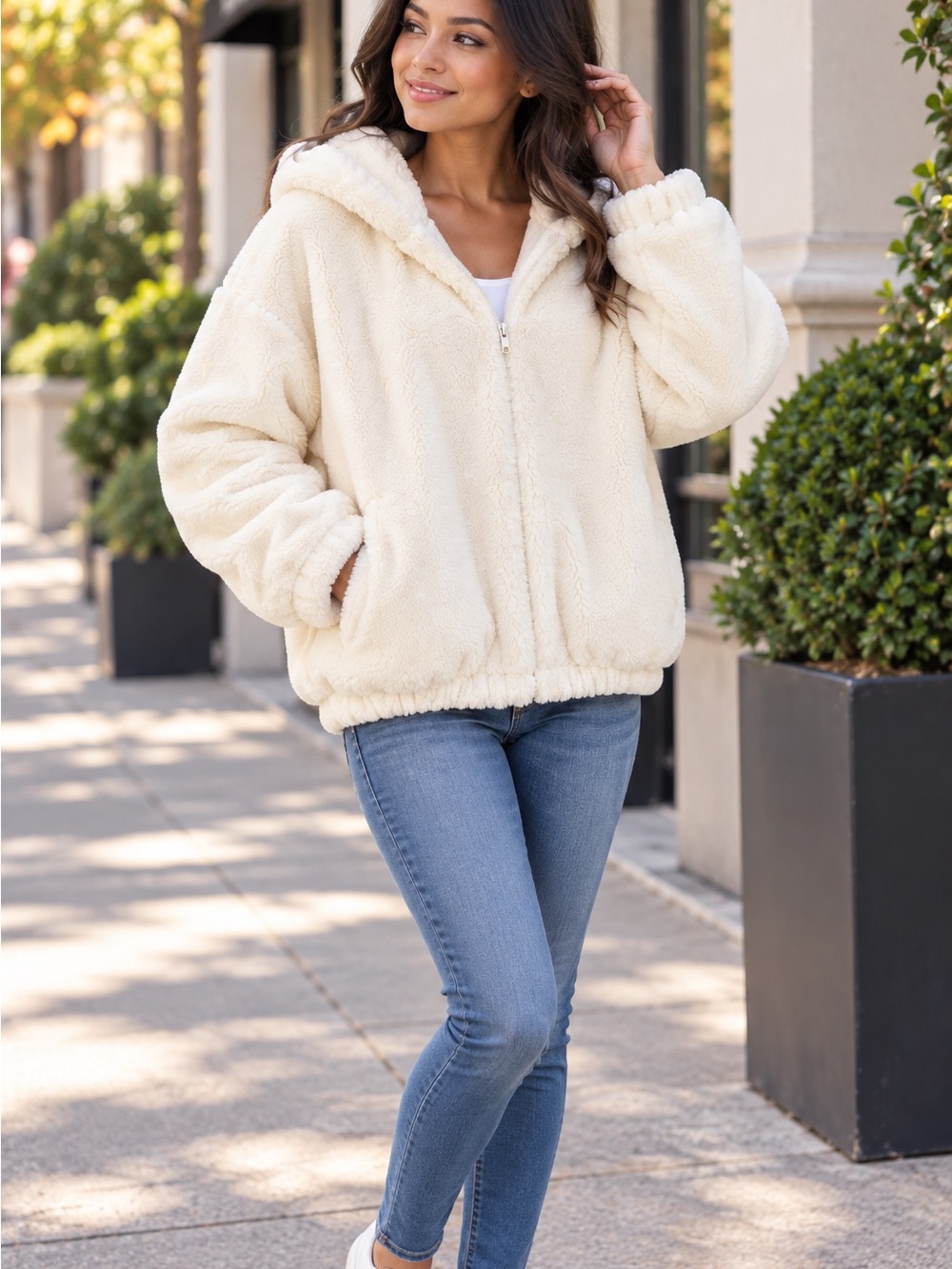 art class Cream Hooded Teddy Jacket with Zip
